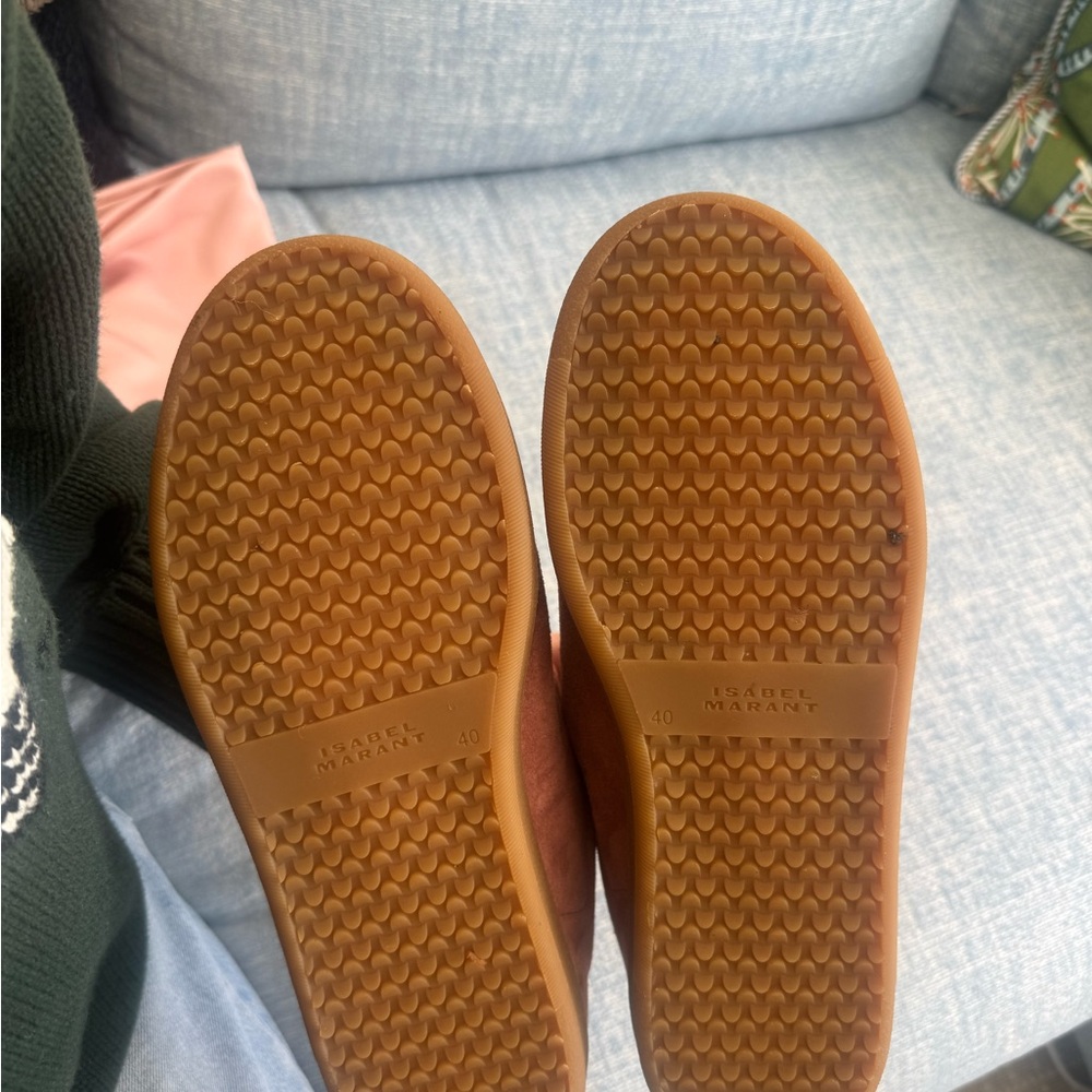 Worn ONCE like new Isabel Marant Pink Suede Velcro Sneakers with Red Accent - Picture 6 of 7